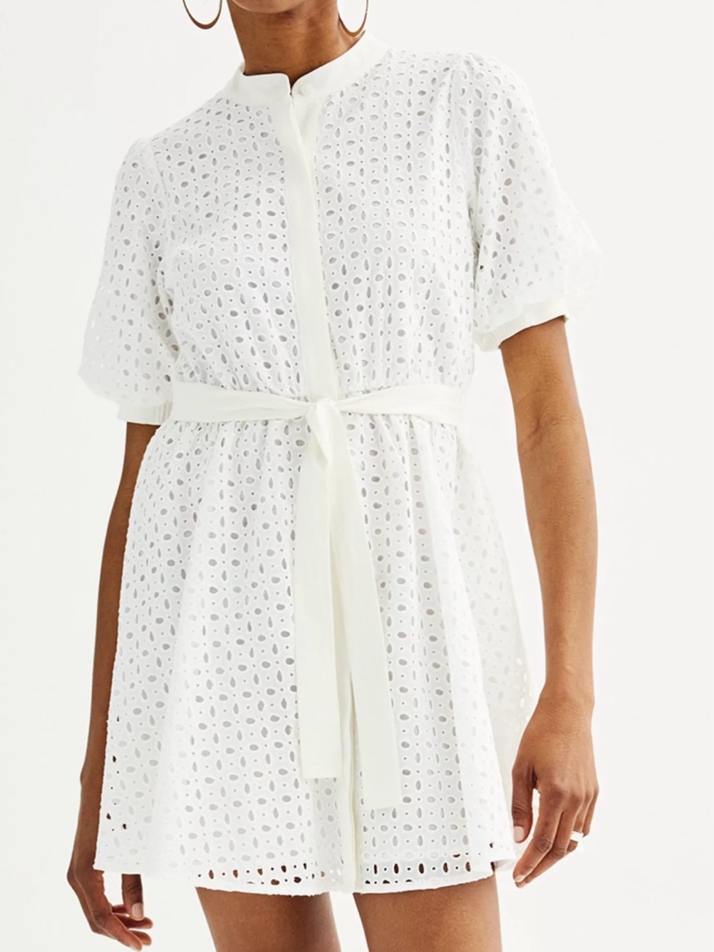 Nine West White Eyelet Tie-Waist Fit and Flare Dress Sz XL NWT